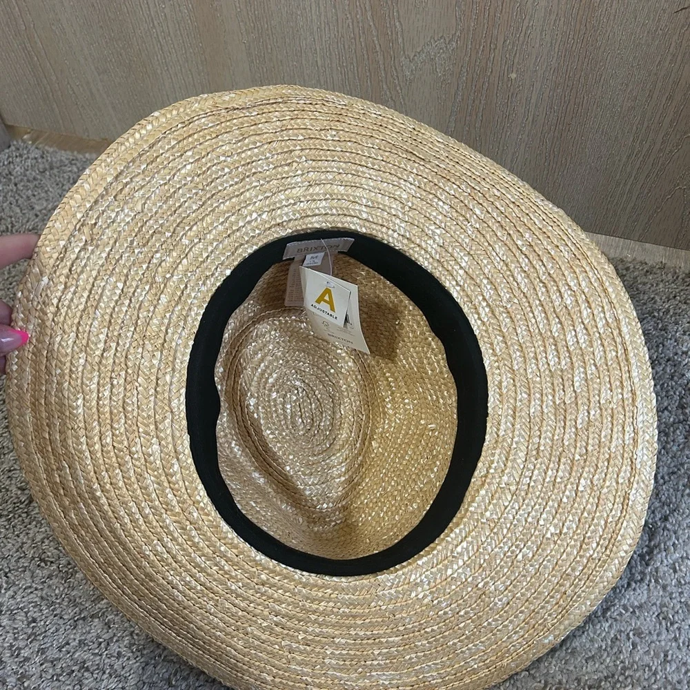 NWT Brixton Honey Woven Joanna Hat Black Band Straw Wheat Travel Summer Beach M
